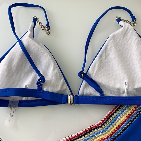 Royal Cobalt Blue Contrast Trim Triangle Bikini Chain Link Straps Size M - Picture 10 of 15